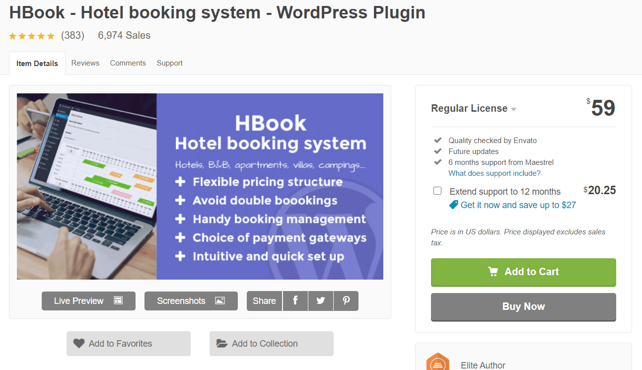 Bạn có thể mua plugin HBook trên Codecanyon với giá 59 USD